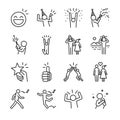 Happy line icon set. Included the icons as fun, enjoy, party, good mood, celebrate, success and more. Royalty Free Stock Photo