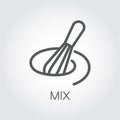 Line icon of whisk for mixing eggs, dough, sauce and other ingredients for cooking. Kitchen utensils outline label Royalty Free Stock Photo