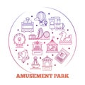 Line icons amusement park round logo design Royalty Free Stock Photo