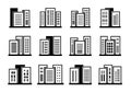 Line icons buildings and company set, Vector bank and office collection on white background
