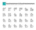 Line icons about businessman and businesswoman. Pixel perfect 64x64 and editable stroke Royalty Free Stock Photo