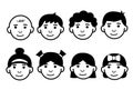 Line icons of childen of different ages and gender. Kids faces of happy boys and girls emoji set. Simple and cute isolated Royalty Free Stock Photo
