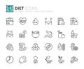 Simple set of outline icons about diet, healthy food Royalty Free Stock Photo