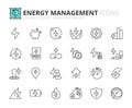 Simple set of outline icons about energy management. Sustainable development Royalty Free Stock Photo