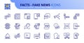 Simple set of outline icons about facts and fake news