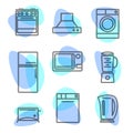 Line icons with flat design elements of kitchen utensils