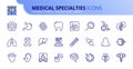 Simple set of outline icons about medical specialties. Health care Royalty Free Stock Photo