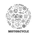 Line icons moto parts motorcycle