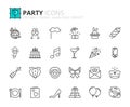 Line icons about party. Pixel perfect 64x64 and editable stroke Royalty Free Stock Photo
