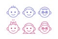 Line icons of people of different ages, from baby to senior, male and female. Cute and simple icon set isolated on white Royalty Free Stock Photo