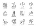Line icons of real estate. Outline symbols of city infrastructure. 12 linear sign isolated on white. Vector contour logo