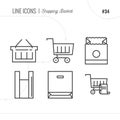 Line Icons Set of E-commerce Shopping Carts and Baskets objects. Royalty Free Stock Photo