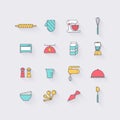 Line icons set in flat design. Elements of Cooking Foods and Kit Royalty Free Stock Photo