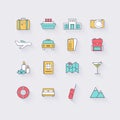 Line icons set in flat design. Elements of Vacation, Travel, Hot Royalty Free Stock Photo