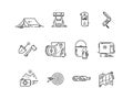 Line icons set of hiking tourism, camping.