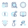 Line icons set. Included icon as Calendar discounts, Throw hats, Information signs. Vector