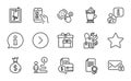 Line icons set. Included icon as Delivery boxes, Mobile survey, Money bag. Vector
