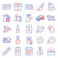 Line icons set. Included icon as Discount tags, Paint brush, Online survey. Vector