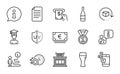 Line icons set. Included icon as File, Atm service, Dishwasher timer. Vector