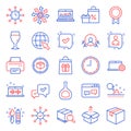 Line icons set. Included icon as Holidays shopping, Developers chat, Music making. Vector