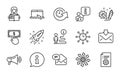 Line icons set. Included icon as Incoming mail, Woman read, Technical documentation. Vector