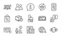 Line icons set. Included icon as Message, Currency exchange, Refresh cart. Vector Royalty Free Stock Photo