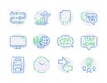 Line icons set. Included icon as Recovery file, Quick tips, Stay home signs. Vector