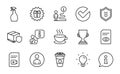 Line icons set. Included icon as Takeaway coffee, Spray, Cappuccino. Vector