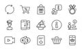 Line icons set. Included icon as Upload file, Shop cart, Holidays shopping. Vector Royalty Free Stock Photo