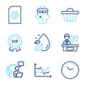 Line icons set. Included icon as Water drop, File management, Time signs. Vector