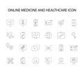 Line icons set. Online healthcare and medicine pack.