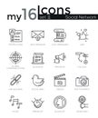 Line icons set. Trendy Modern Flat thin linear stroke vector for Social Network Royalty Free Stock Photo