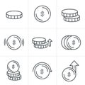 Line Icons Style Coins Icons Set