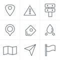 Line Icons Style Map icons on white background.