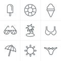 Line Icons Style Summer Icons Set