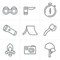 Line Icons Style vector black camping theme set Royalty Free Stock Photo