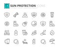 Line icons about sun protection. Pixel perfect 64x64 and editable stroke