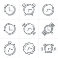 Line Icons Time Clock Icons Set, Vector Design