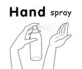 Line illustrated female hands holding a spray bottle.