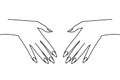 Line illustration of female hands with long nails. Minimalist contour art. Can be used for nail salons, manicure business,