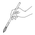 Line illustration of human hand holding brush.