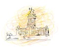 Line illustration of Monument to King Alfonso XII, symbol of The Buen Retiro Park Parque del Buen Retiro located in