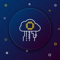 Line Internet of things icon isolated on blue background. Cloud computing design concept. Digital network connection Royalty Free Stock Photo