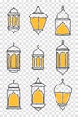 Line Islamic Arabic Lantern Symbol Icon Collection Set. Hand drawn set of lanterns. Vector illustration in doodle style Royalty Free Stock Photo
