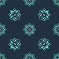 Line Islamic octagonal star ornament icon isolated seamless pattern on black background. Vector Royalty Free Stock Photo