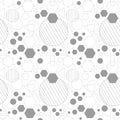 Line and isolated gray color dense geometrical shapes icons seamless pattern on white