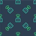 Line Italian cook icon isolated seamless pattern on blue background. Vector