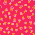 Line Jellyfish icon isolated seamless pattern on red background. Vector