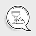 Line Jewish goblet and hanukkah sufganiyot icon isolated on grey background. Jewish sweet bakery. Wine cup for kiddush