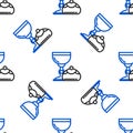 Line Jewish goblet and hanukkah sufganiyot icon isolated seamless pattern on white background. Jewish sweet bakery. Wine